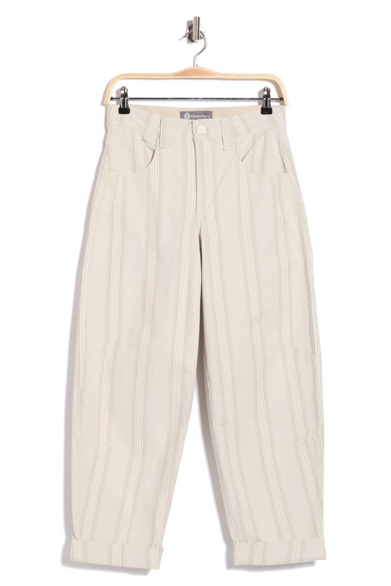 Stripe Cuffed Crop Barrel Leg Pants, Alternate, color, ECRU STRIPE