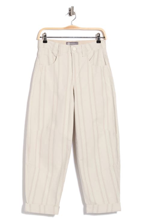 Stripe Cuffed Crop Barrel Leg Pants