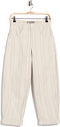 Democracy Stripe Cuffed Crop Barrel Leg Pants