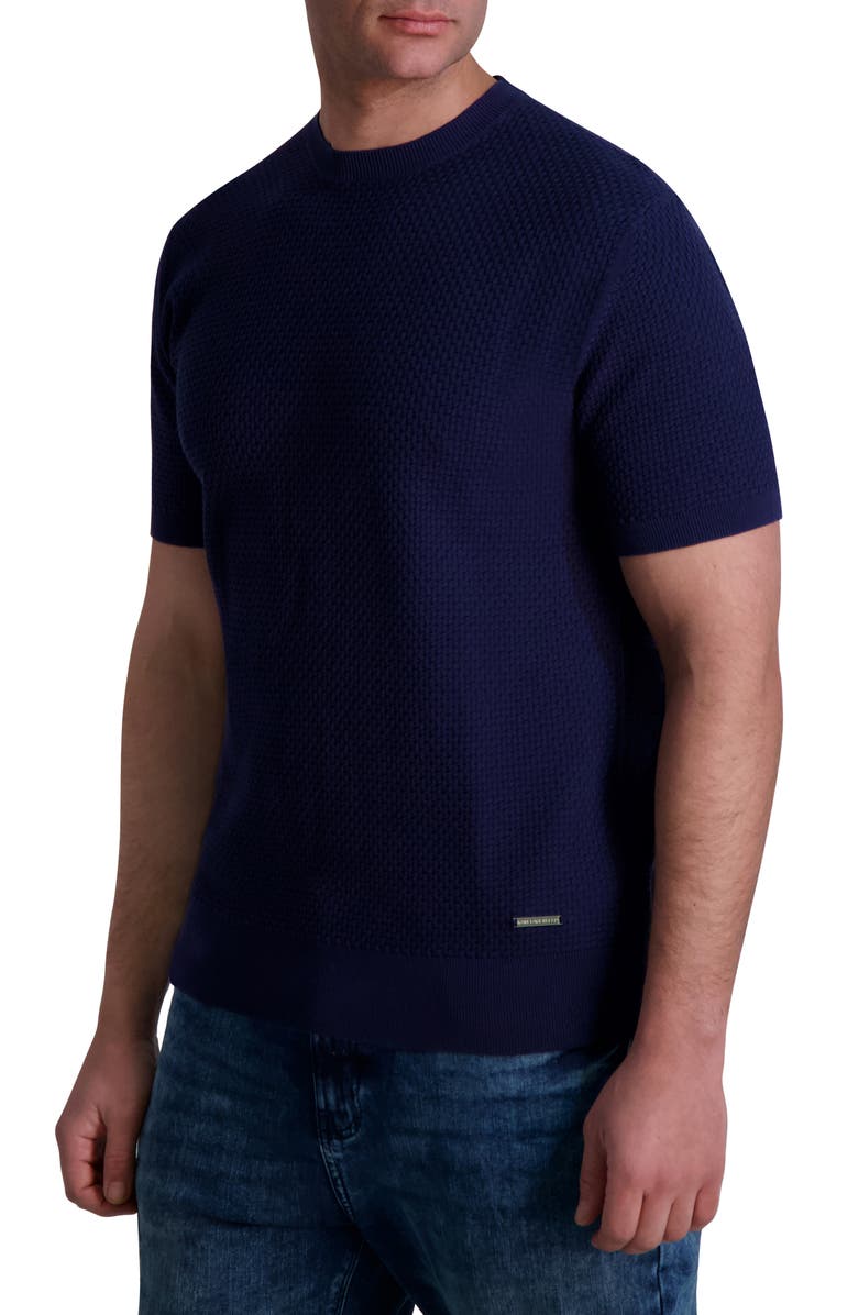 KARL LAGERFELD PARIS Cotton Crewneck T-Shirt, Alternate, color, Navy