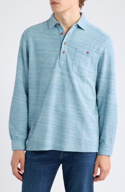 Bella Bay Long Sleeve Textured Cotton Blend Pocket Polo