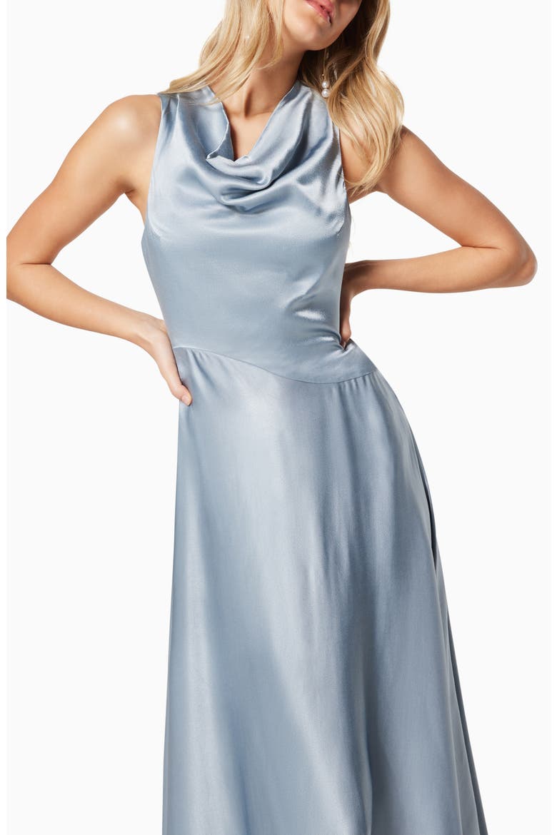 Halle Handkerchief Hem Satin Gown, Alternate, color, STONEBLUE