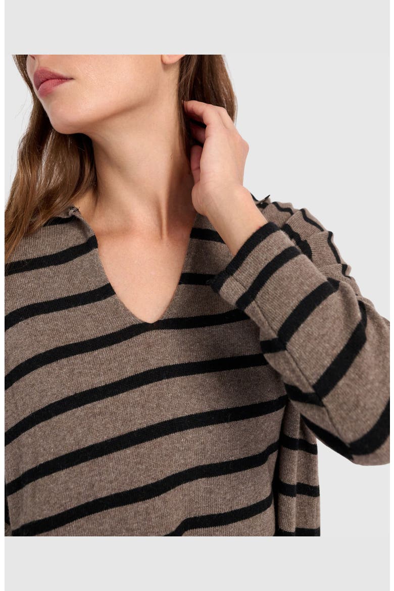 Surfside Collared Sweater, Alternate, color, Latte Stripes