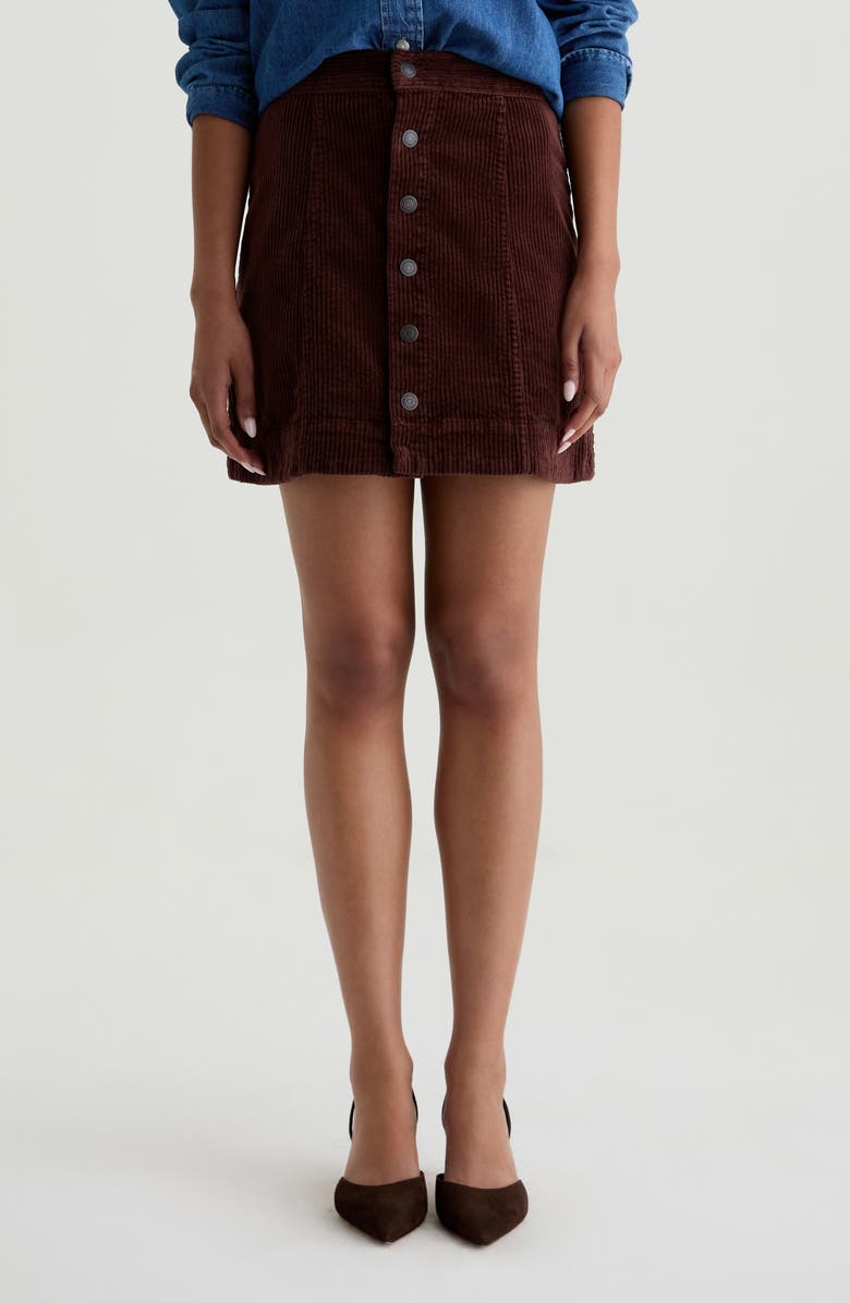 AG Evie Button Front Corduroy Skirt, Main, color, Coffee Bean