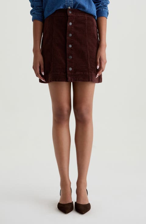 Evie Button Front Corduroy Skirt