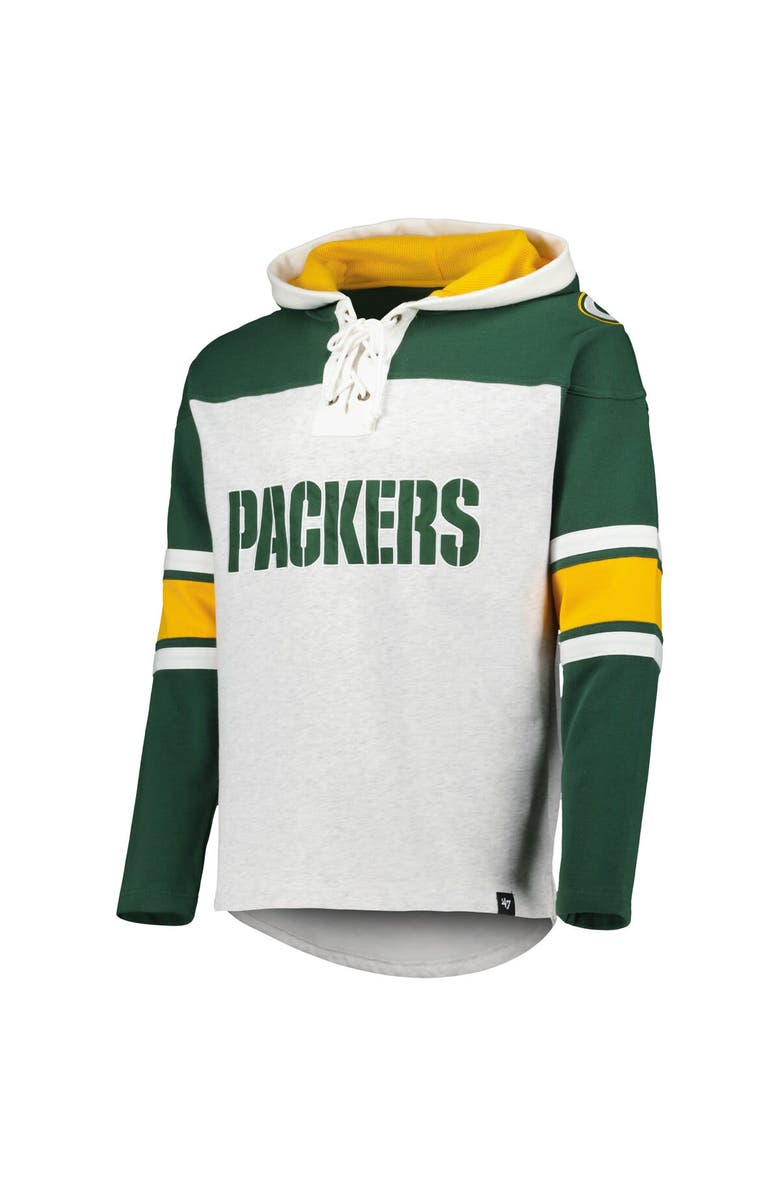 '47 Men's '47 Green Bay Packers Heather Gray Gridiron Lace-Up Pullover Hoodie, Alternate, color, Heather Gray