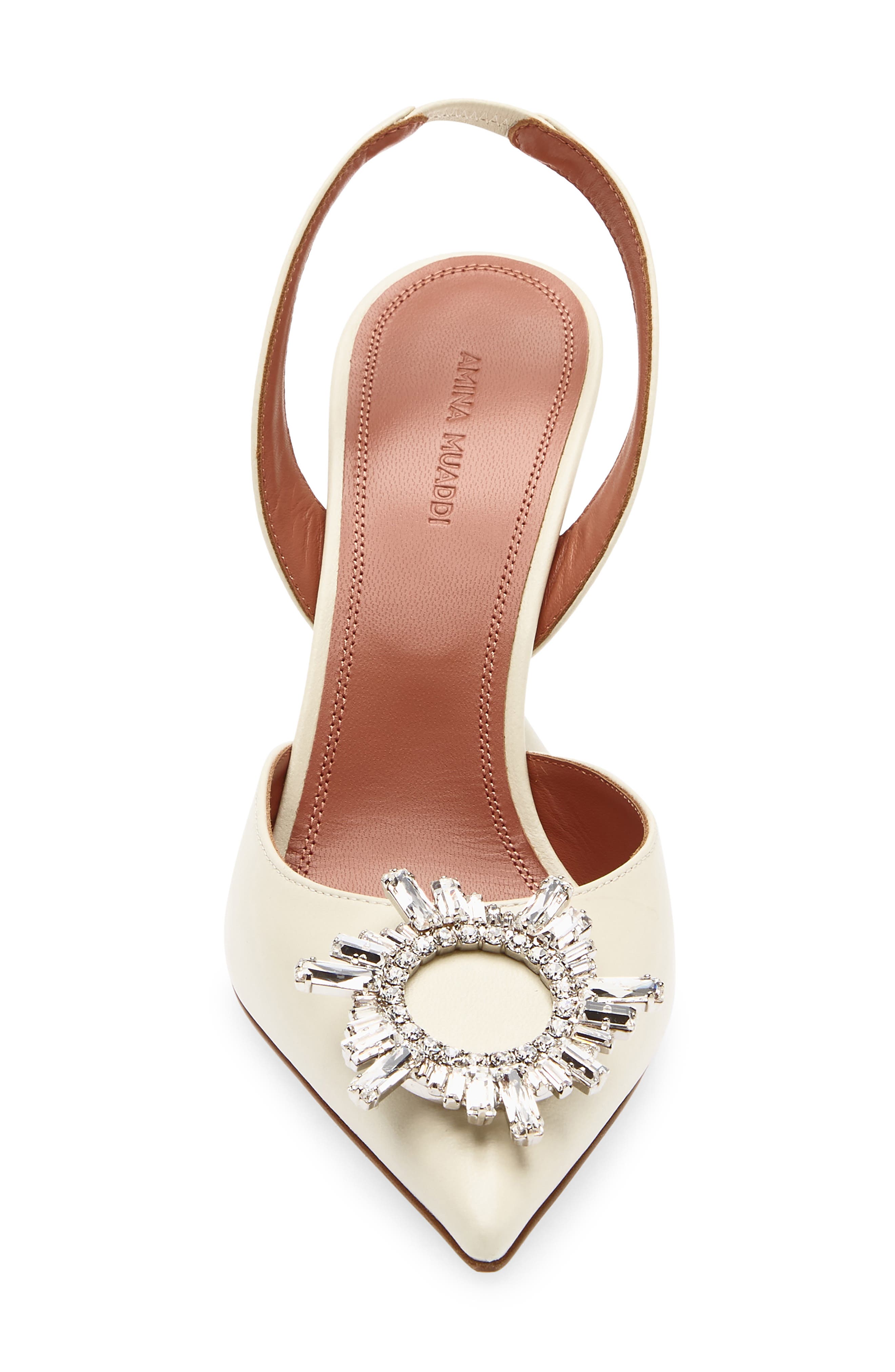 Amina Muaddi Begum Crystal Pointed Toe Slingback Pump, Alternate, color, Almond Nappa