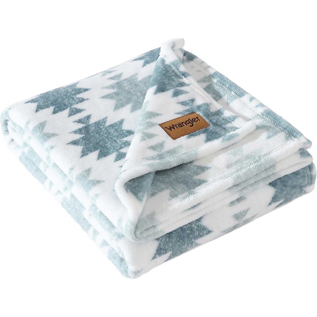 Wrangler Canyon Ikat Ultra Soft Plush Fleece Reversible Throw Blanket In Blue