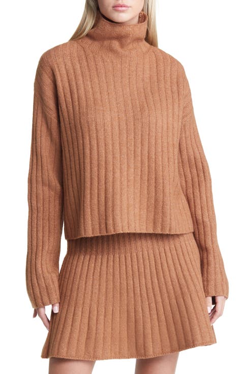 Women's Cotton Blend Rib Funnel Neck Sweater