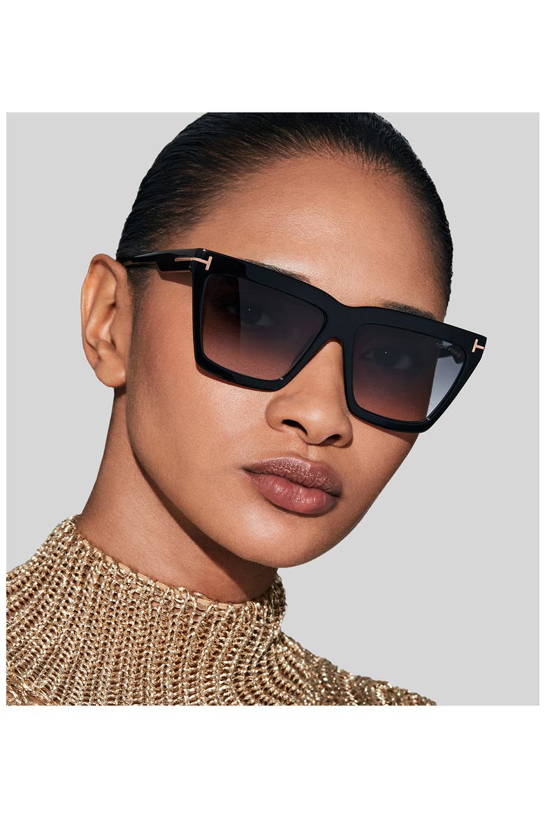 Eden 56mm Gradient Geometric Sunglasses, Alternate, color, SHINY BLACK / GRADIENT SMOKE