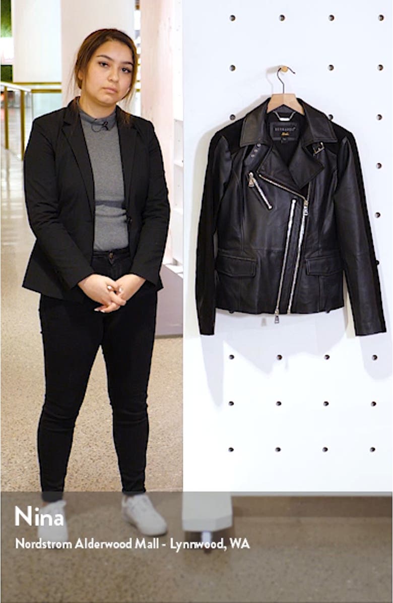 Suede Detail Leather Moto Jacket, sales video thumbnail