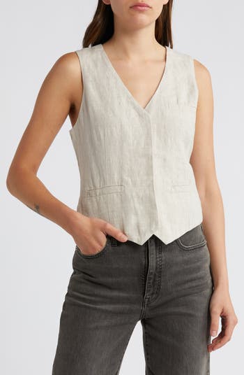 トップス linen like belt vest beige Eaphi LINEN BELTED LONG VEST - Light beige | ZARA United States