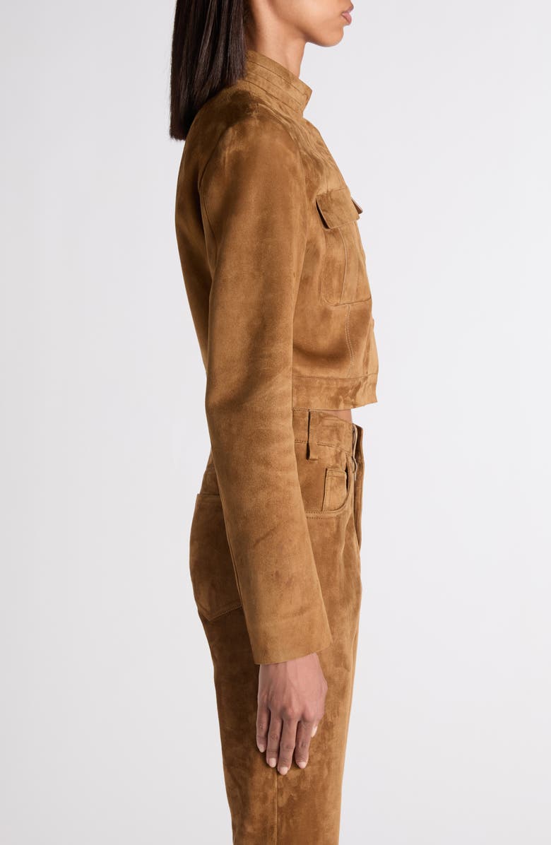 TOM FORD Crop Suede Officer Jacket, Alternate, color, Caramel
