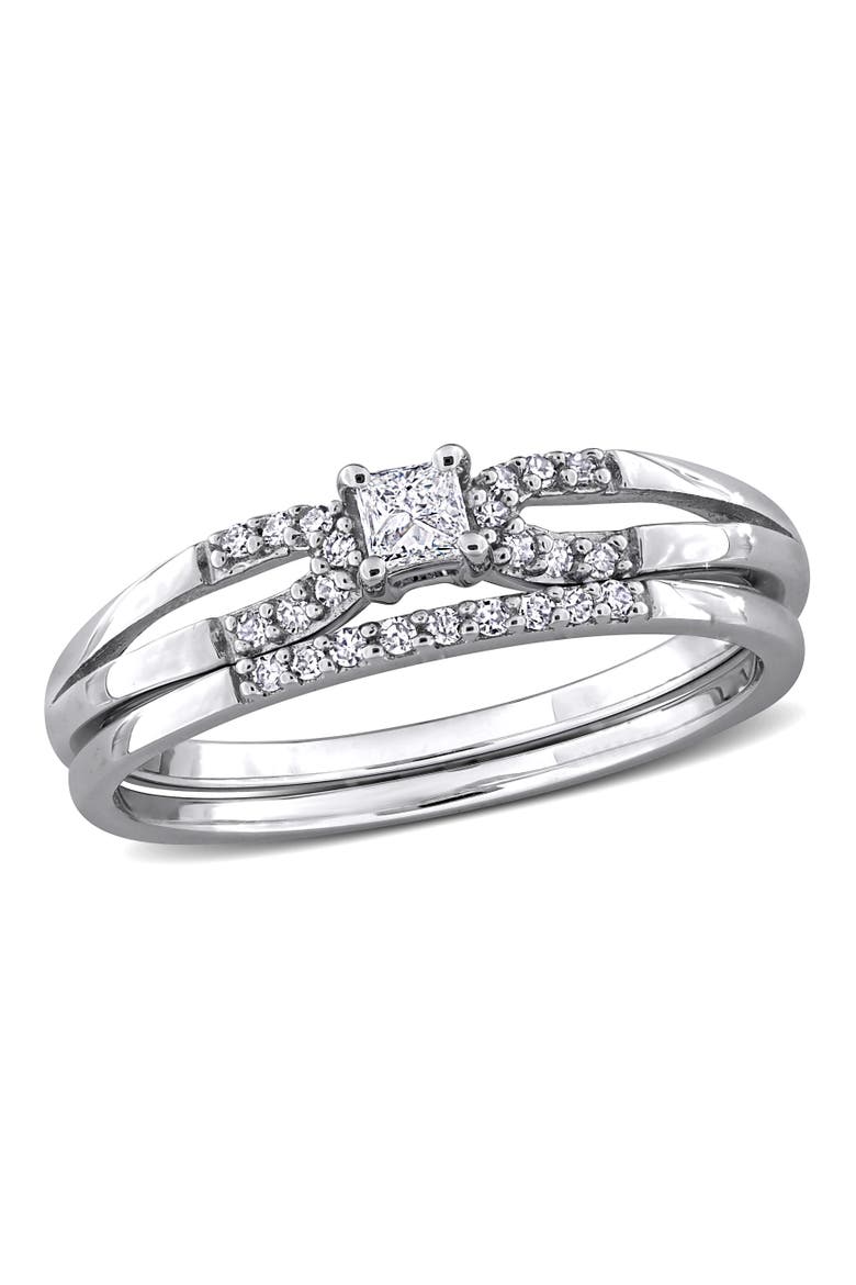 Diamond Split Shank Bridal Ring Set, Main, color, Sterling Silver