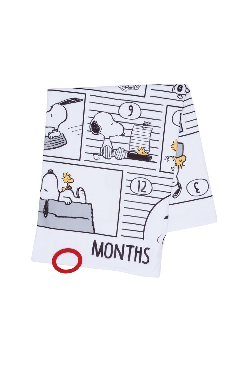 Lambs & Ivy Snoopy Milestone Photo Opportunity Fleece Baby Blanket, Alternate, color, White