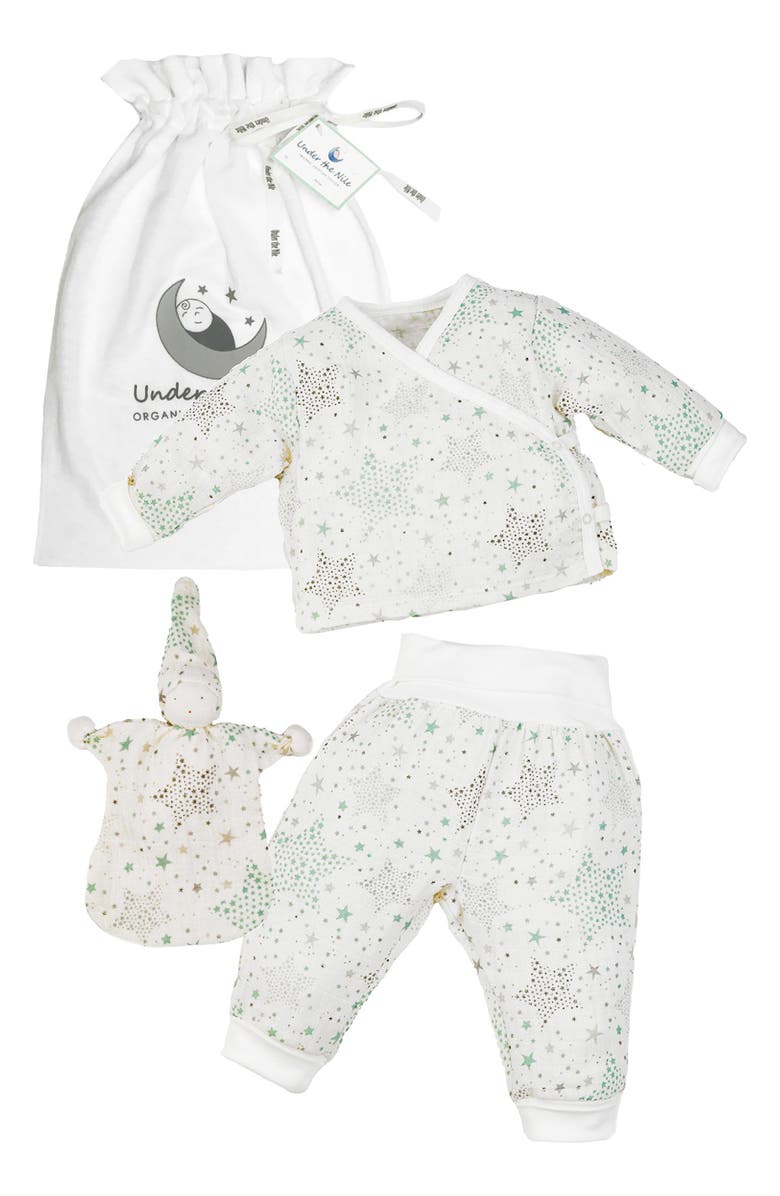 Under the Nile 3-Piece Organic Cotton Star Top, Pants & Toy Set, Main, color,