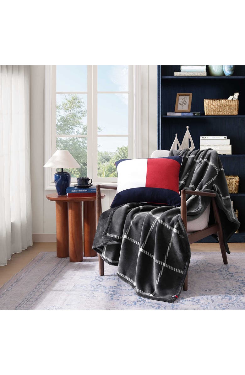 Tommy Hilfiger Dumbo Windowpane Reversible Throw, Alternate, color, Charcoal Grey/ Ivory White