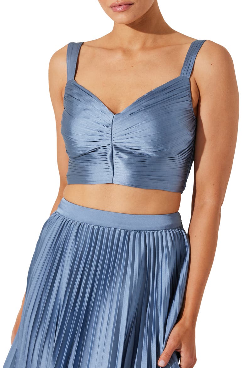 Pleated Satin Crop Top, Main, color, SLATE BLUE