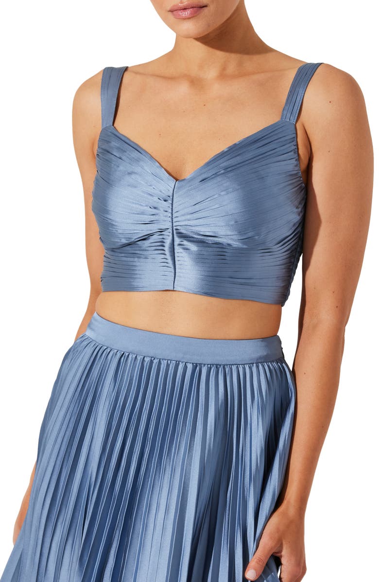 ASTR the Label Pleated Satin Crop Top, Main, color, Slate Blue