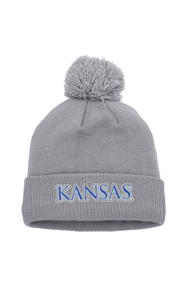 adidas Men's adidas Gray Kansas Jayhawks 2023 Sideline COLD.RDY Cuffed Knit Hat with Pom, Main, color, 