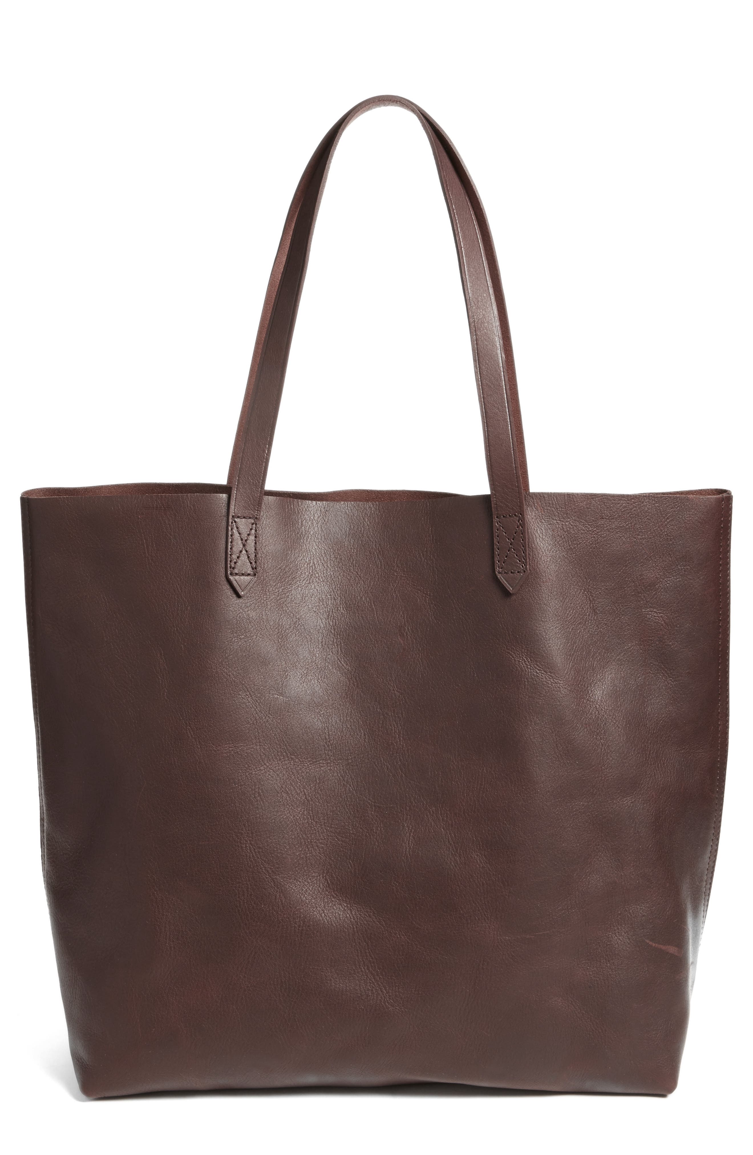 Madewell Transport Leather Tote, Main, color, Dark Cocoa