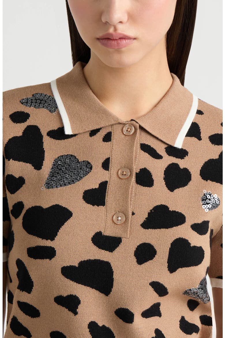 Jacquard Polo Sweater, Alternate, color, CAMEL LEOPARD
