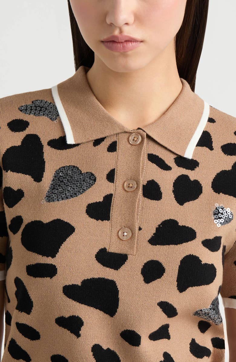 NVLT Jacquard Polo Sweater, Alternate, color, Camel Leopard