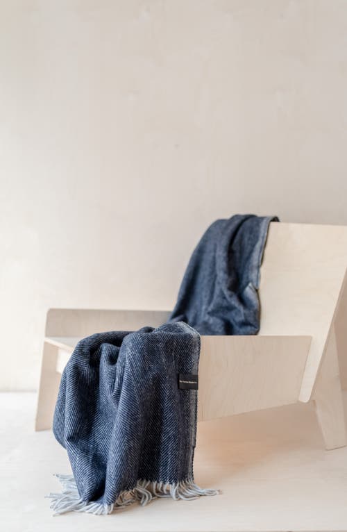 Tbco Recycled Wool Blend Throw Blanket In Blue