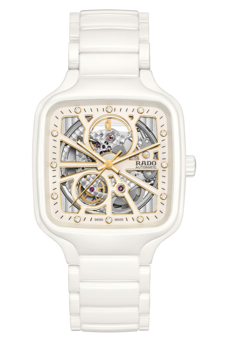 True Square Open Heart Automatic Bracelet Watch, 38mm, Main, color, WHITE