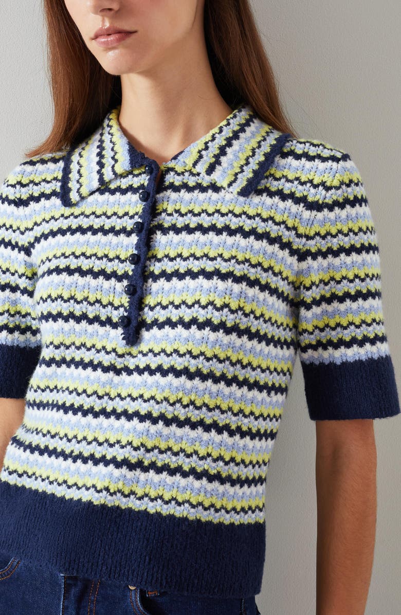 LK Bennett Lois Stripe Cotton & Merino Wool Blend Top, Alternate, color, Navy
