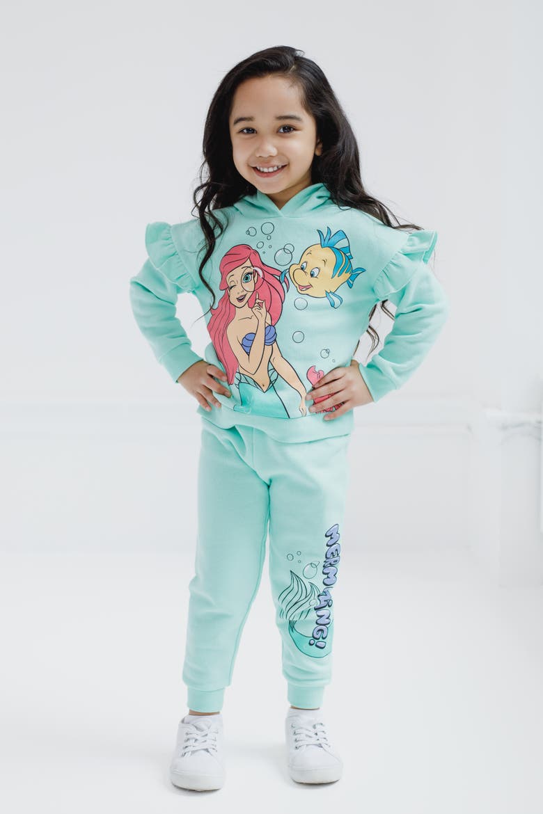 The Little Mermaid Princess Ariel 2-Piece Fleece Hoodie and Pants Set, Alternate, color, Mint Ariel Flounder