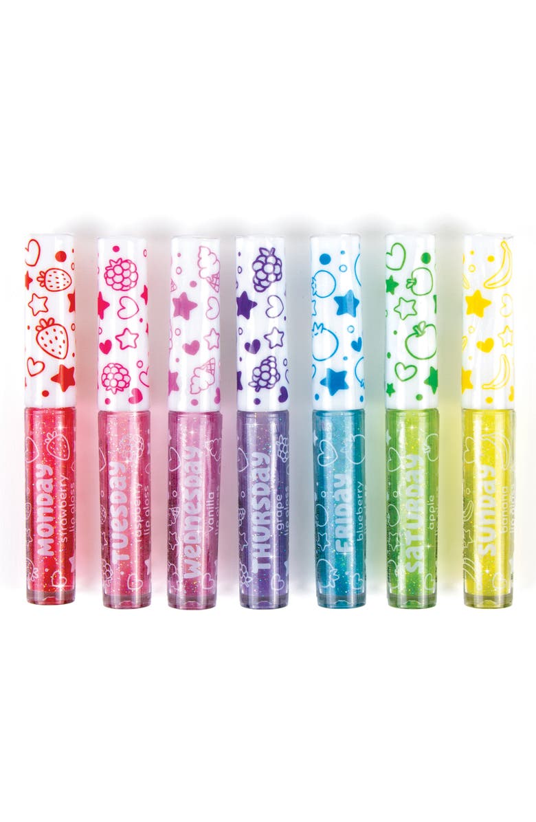 Three Cheers For Girls 3C4G 7 Days Glitter Lip Gloss 7 Piece Wand Fruit Flavored Set, Alternate, color, Multicolored