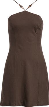 Open Edit Halter Neck Linen Blend Minidress