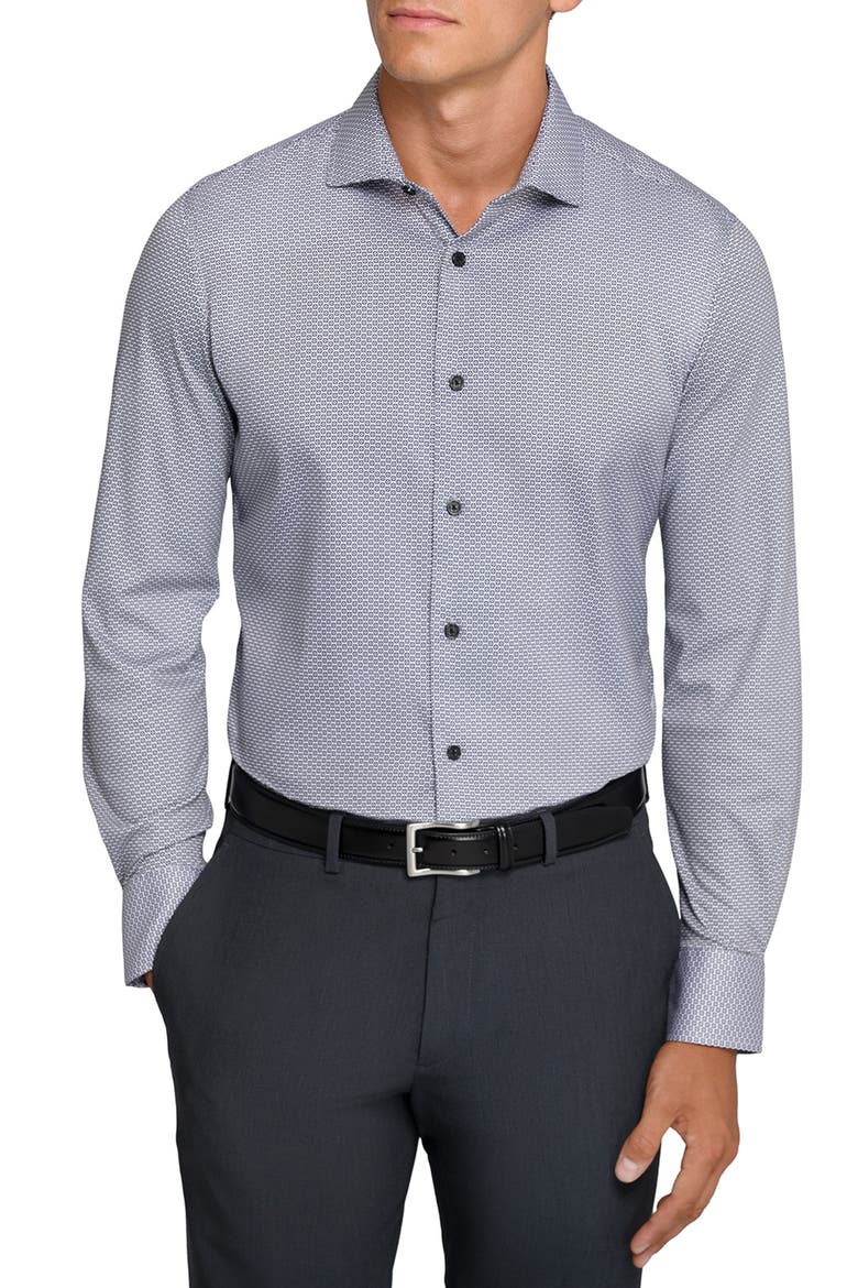 Reworked Slim Fit Grey Medallion Print Cotton Dress Shirt, Main, color, GREY