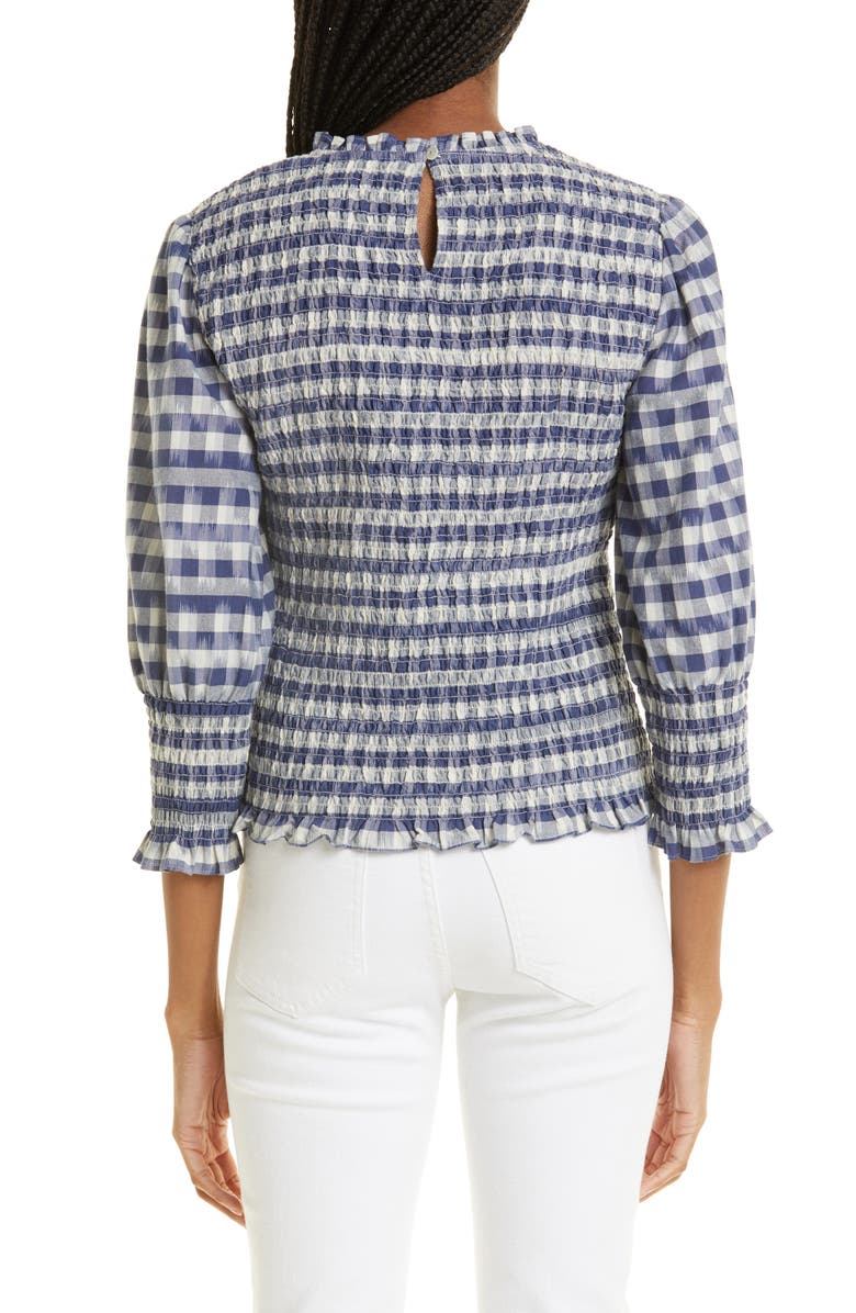 Veronica Beard Kali Smocked Blouse, Alternate, color, Blue Multi