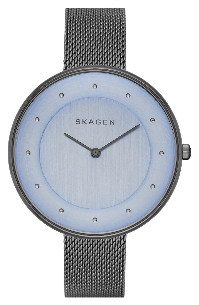 Skagen 'Gitte' Round Slim Mesh Strap Watch, 38mm, Main, color, 