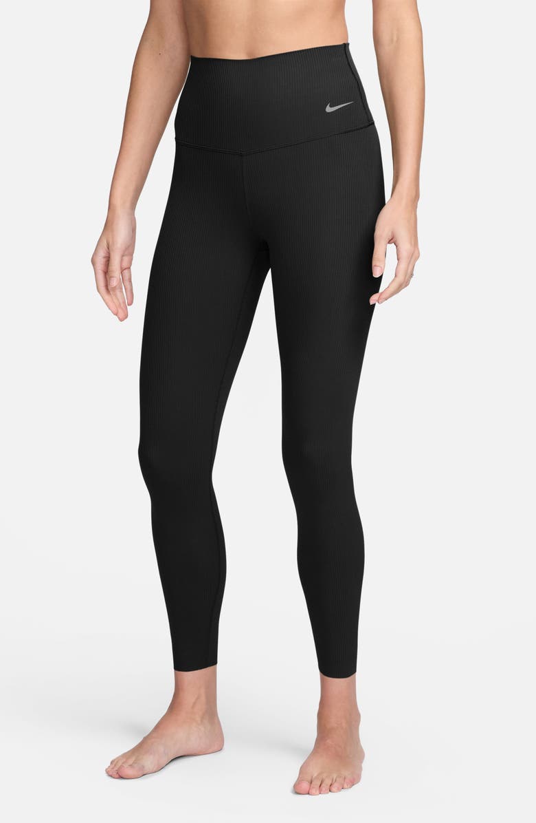 Nike Zenvy Gentle Support High Waist Rib Leggings, Main, color, 010 010 Black/Black