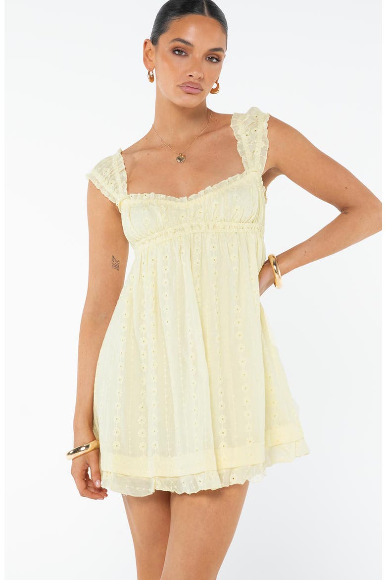 Carlita Eyelet Cotton Babydoll Minidress, Alternate, color, YELLOW