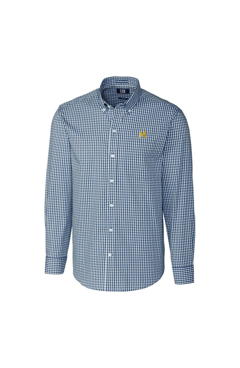 Cutter & Buck Men's Cutter & Buck Navy Michigan Wolverines Easy Care Stretch Gingham Long Sleeve Button-Down Shirt, Alternate, color, Navy