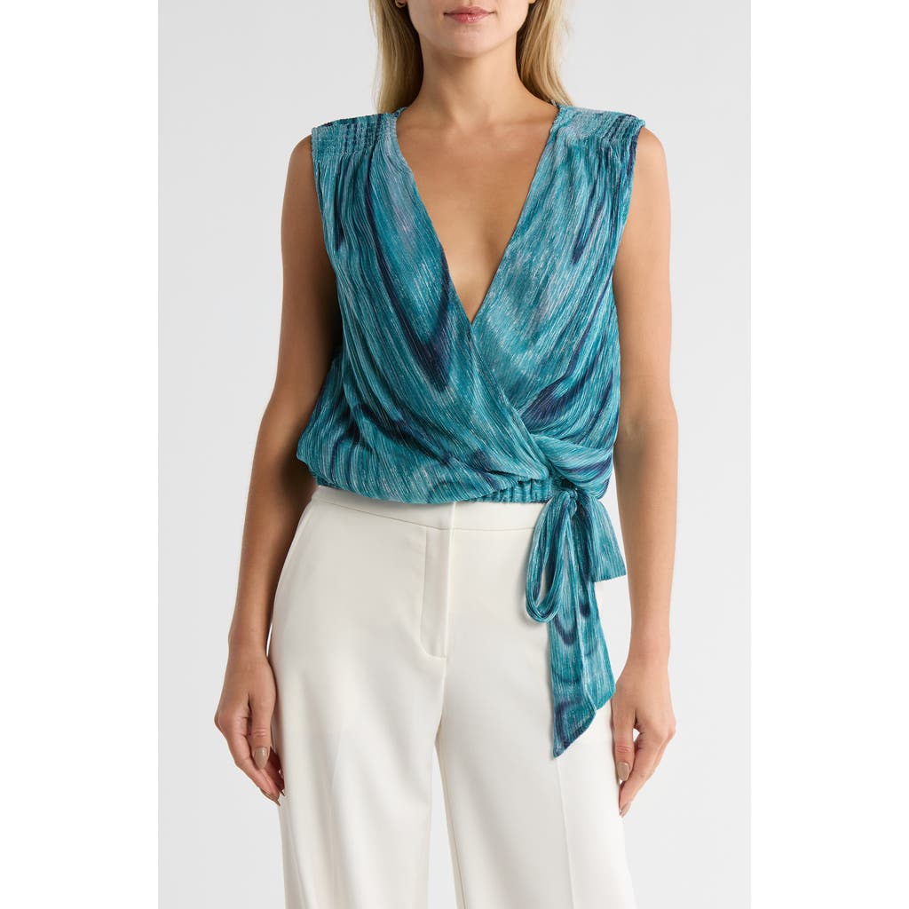 Ramy Brook Cordeli Surplice V-neck Side Tie Top In Blue