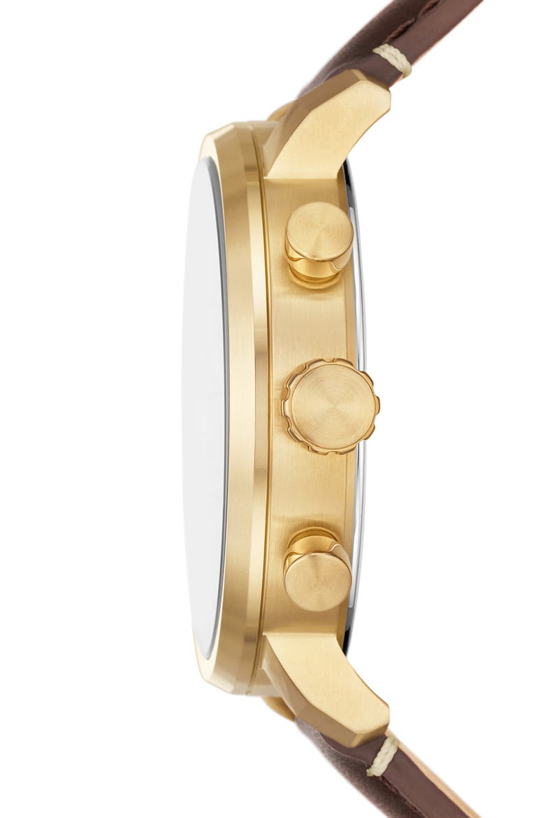 Rhett Leather Strap Watch, 43mm, Alternate, color, GOLD