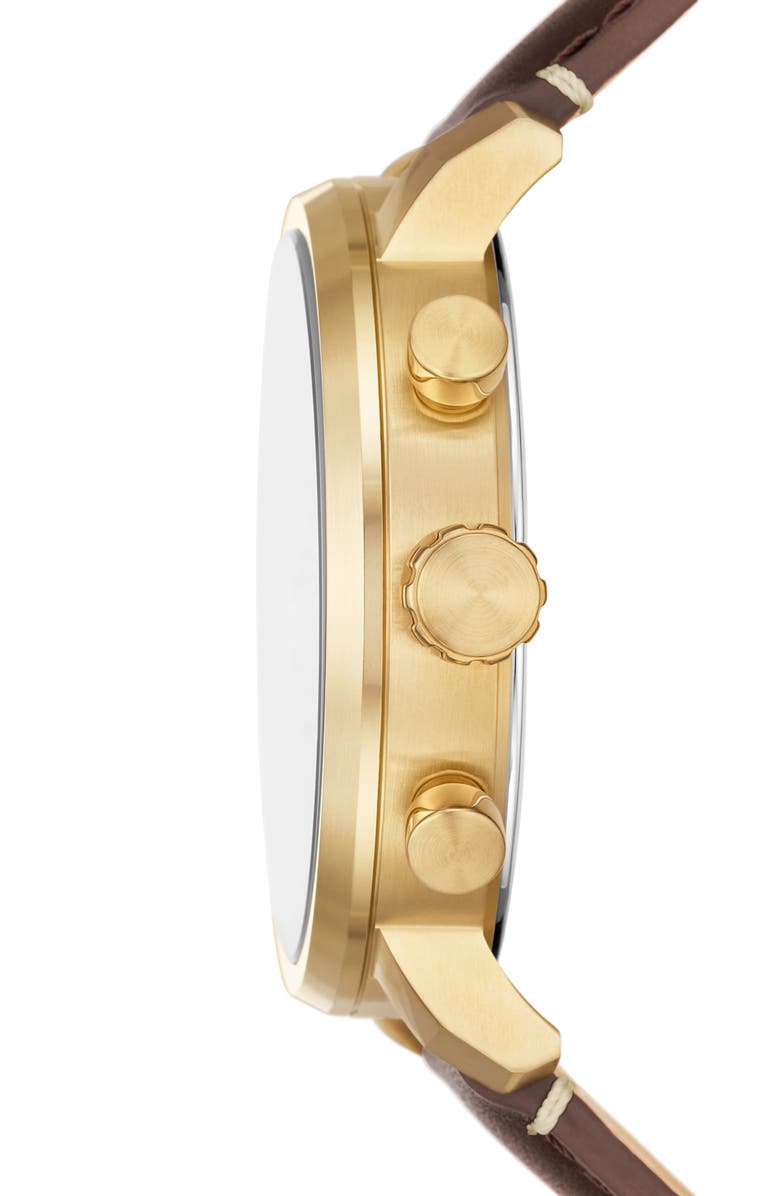 Fossil Rhett Leather Strap Watch, 43mm, Alternate, color, Gold