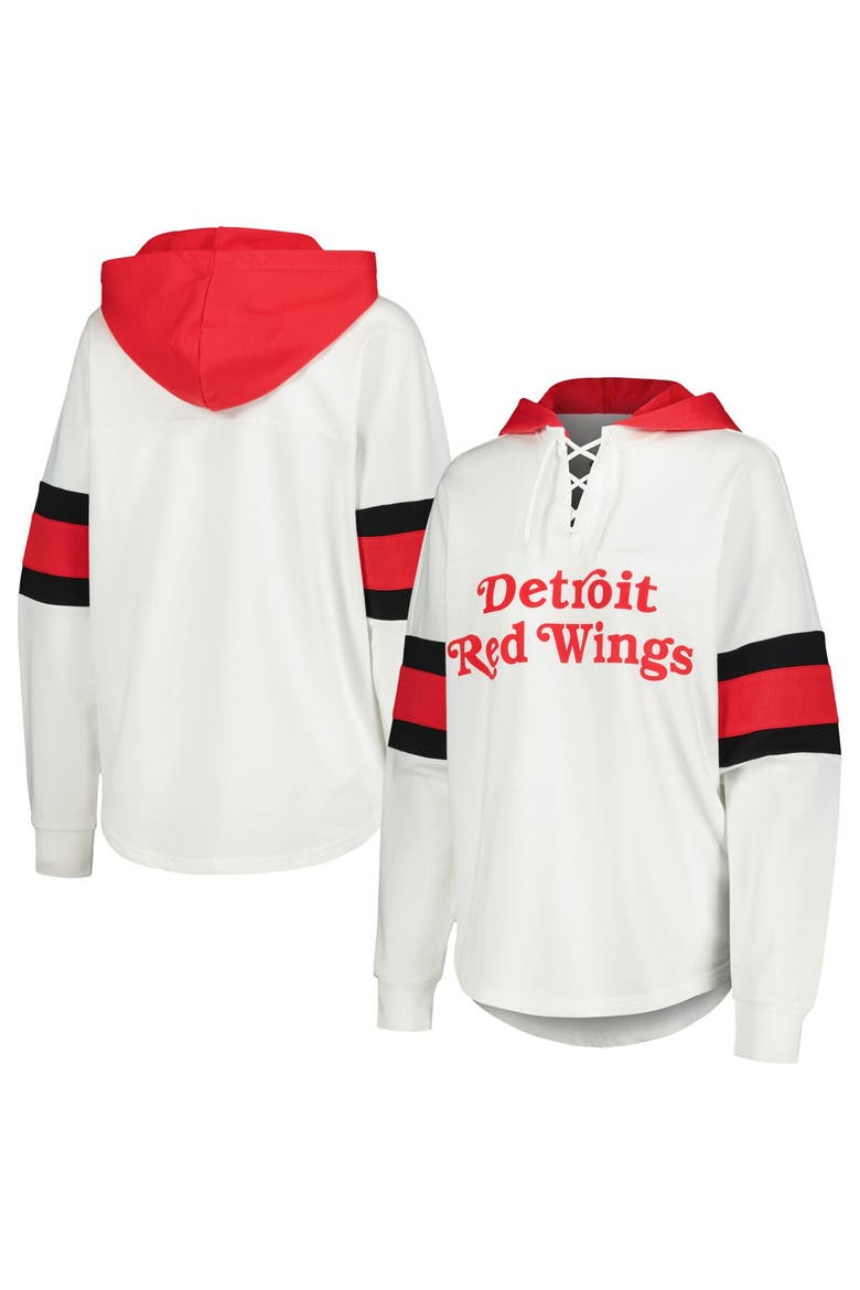 Women's G-III 4Her by Carl Banks White/Red Detroit Red Wings Goal Zone Long Sleeve Lace-Up Hoodie T-Shirt, Alternate, color, White