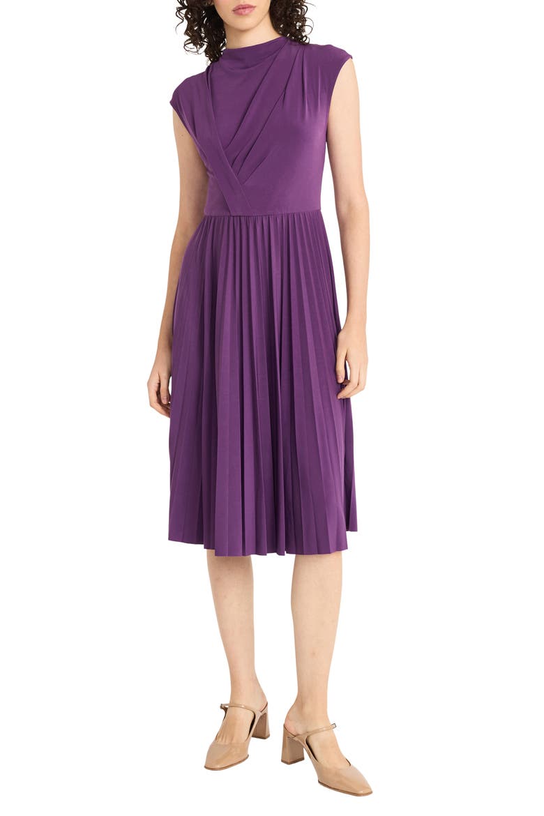 Pleated Midi Dress, Main, color, PLUM