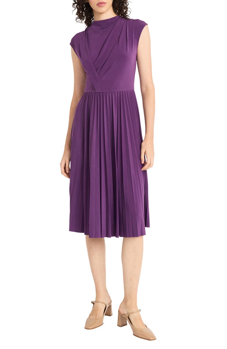 Maggy London Pleated Midi Dress, Main, color, Plum