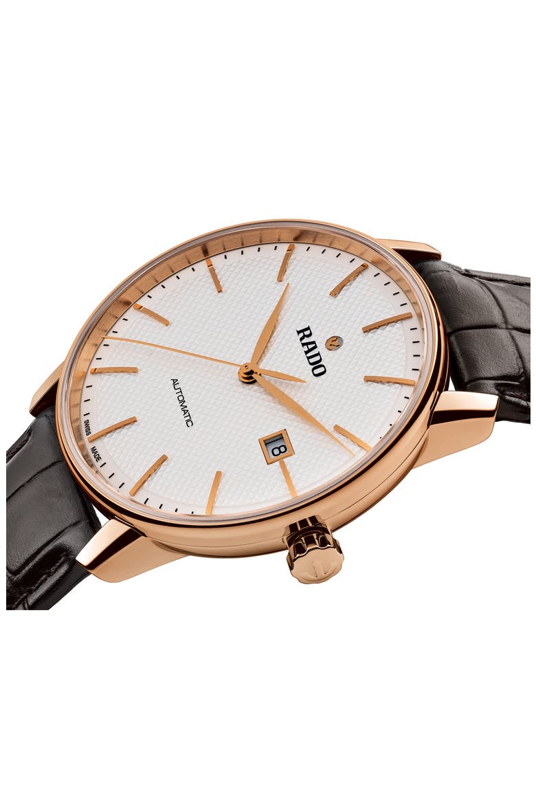 Coupole Classic Automatic Embossed Leather Strap Watch, 41mm, Alternate, color, BROWN/WHITE/ROSE GOLD