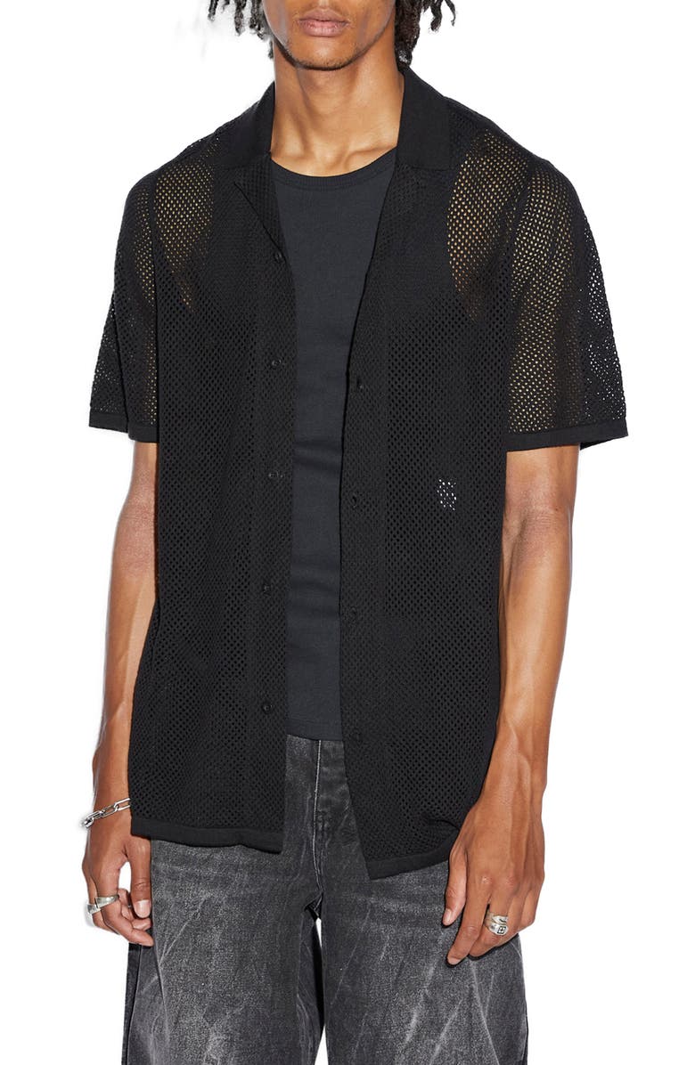 Ksubi Open Knit Resort Camp Shirt, Main, color, Shirt Black
