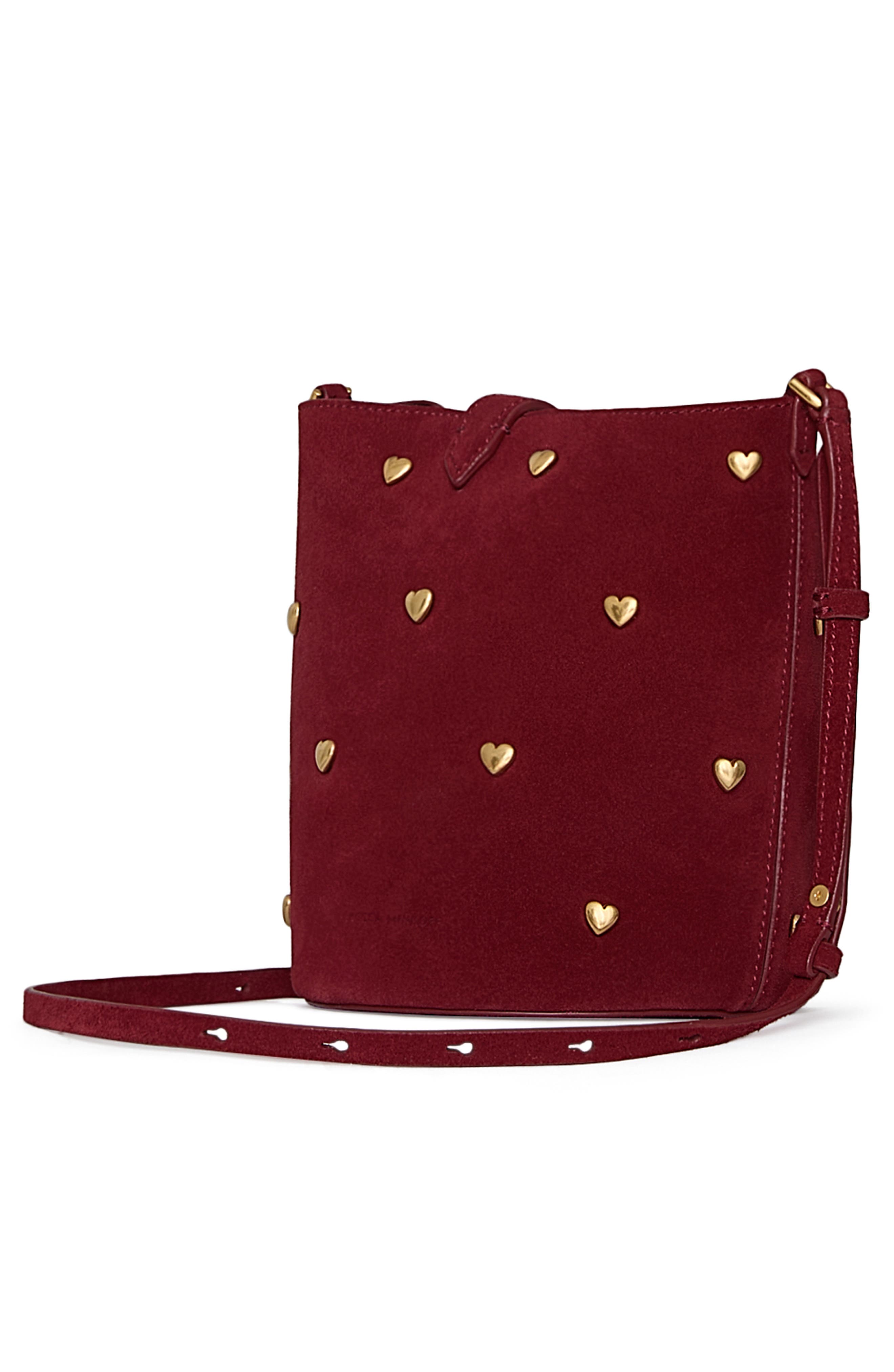 Rebecca Minkoff Small Heart Studded Leather Bucket Bag, Alternate, color, 