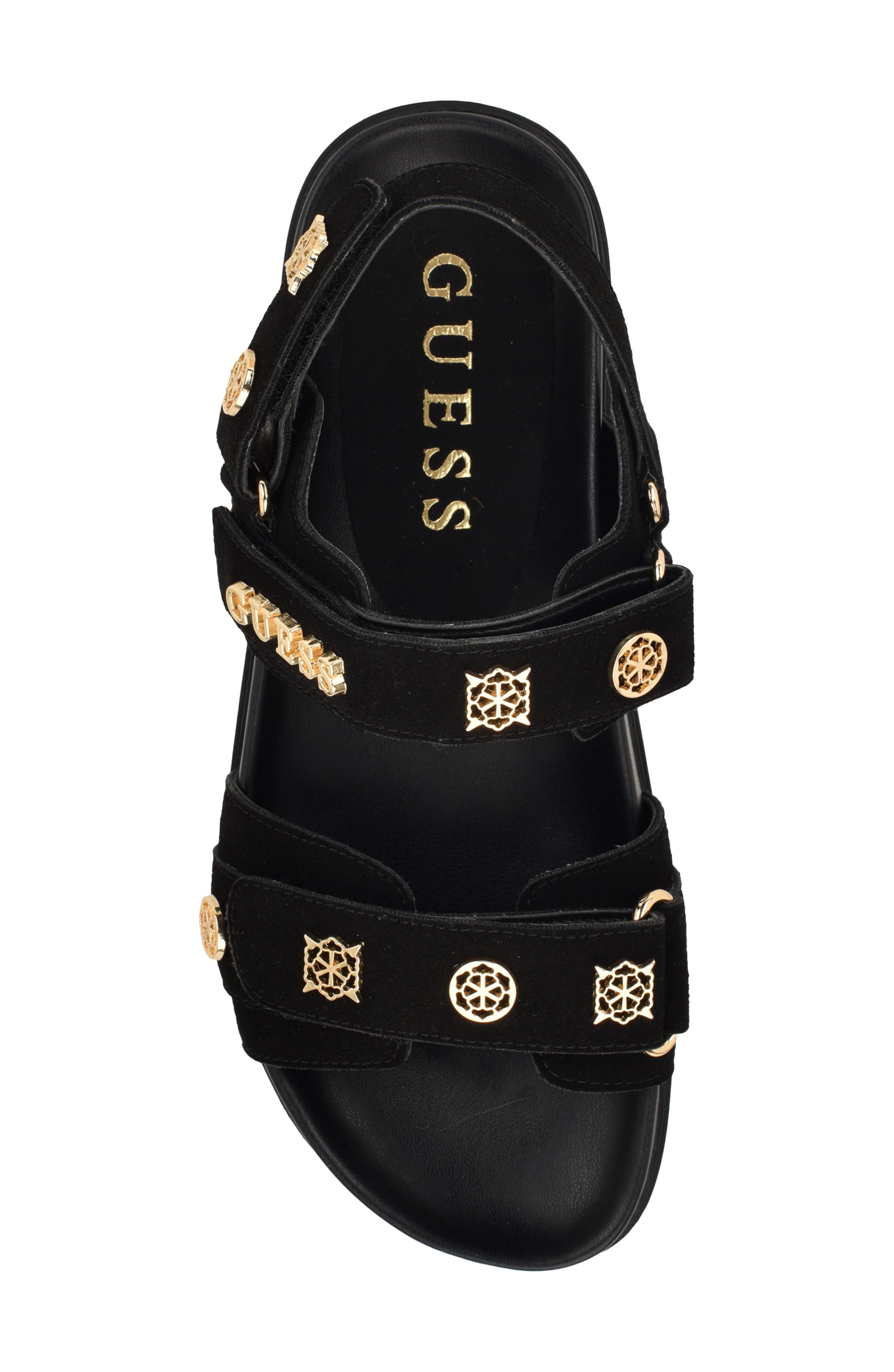 GUESS Florizi Studded Quarter Strap Sandal, Alternate, color, Black