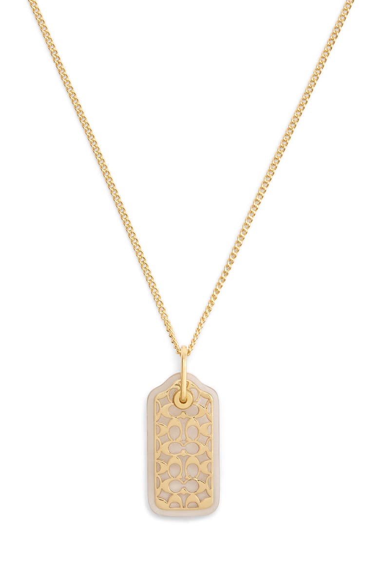 COACH Lucite Hangtag Pendant Necklace, Main, color, Gold